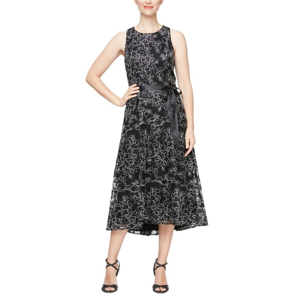 ALEX & EVE Womens Embroidered Cocktail Dress, Black, 6, MP